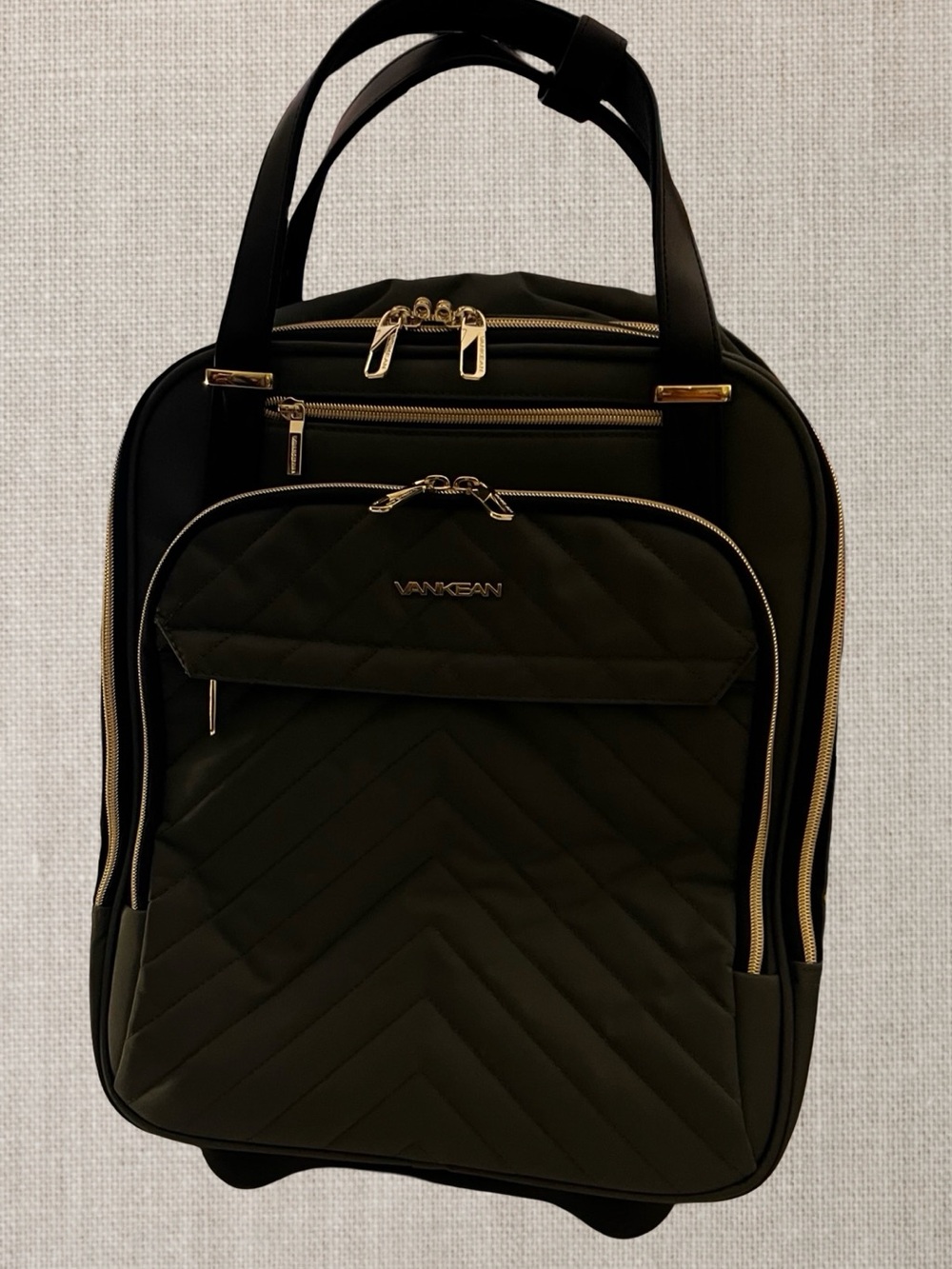 VANKEAN Quilted Rolling Laptop Bag 15.6” Briefcase Olive Army Green Gold